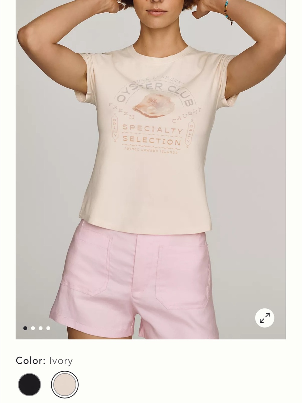 Anthropologie Ivory Oyster Club Graphic Tee Maeve